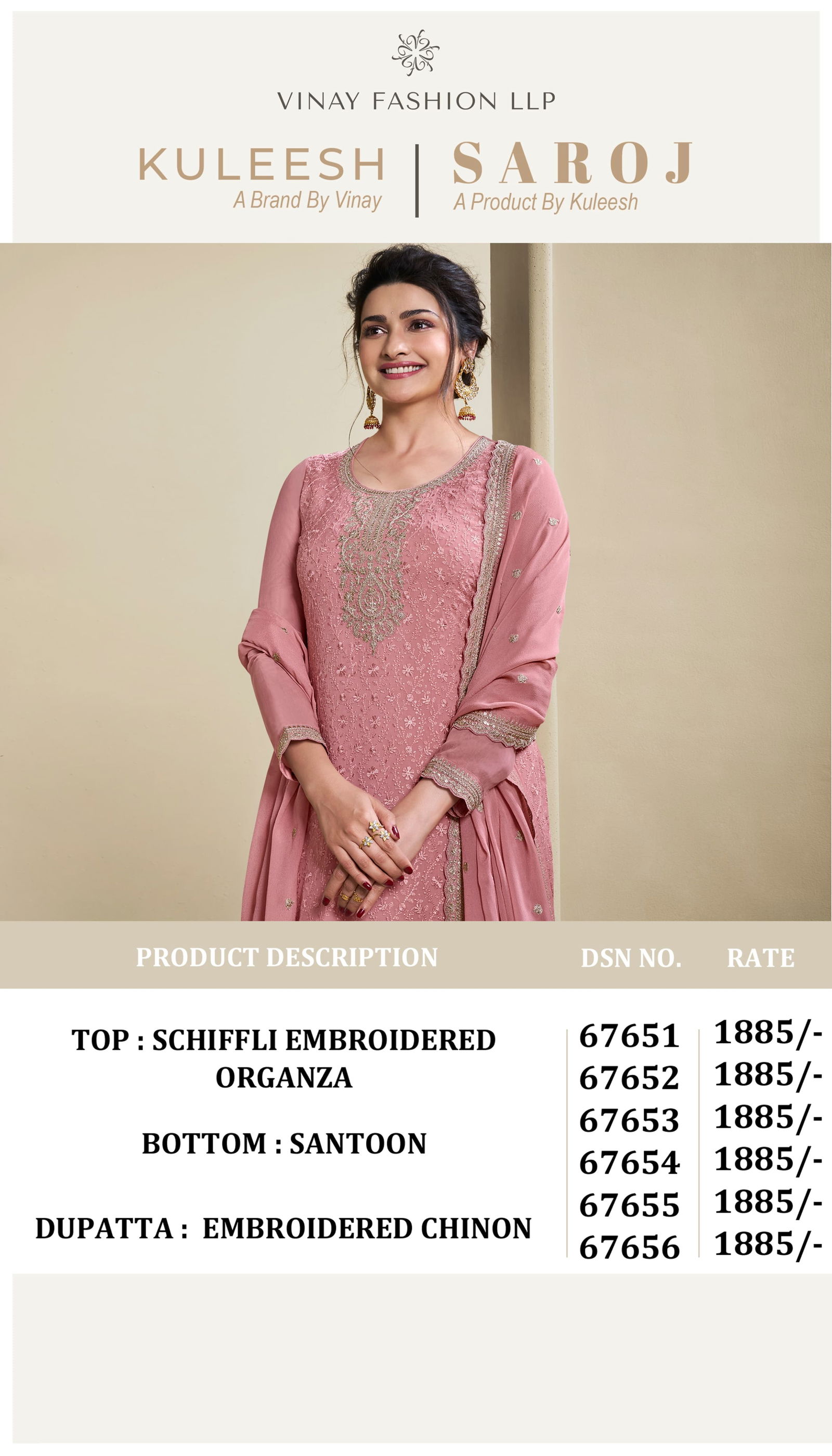 Saroj By Vinay Kuleesh Organza Designer Salwar Suits Wholesale Price In Surat
